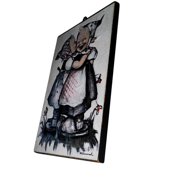 Vintage Hummel Style Wall Plaque • Small Wood Hanging Decor - Picture 3 of 8